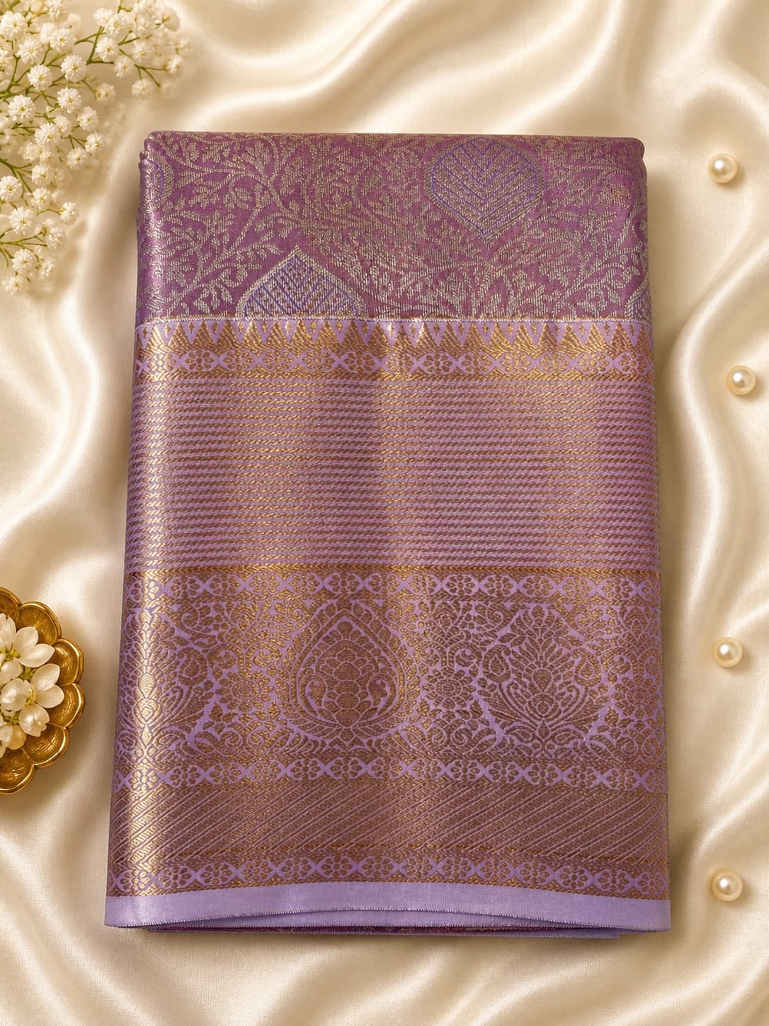 Tissue Silk Saree in Purple Pastel Self Colour