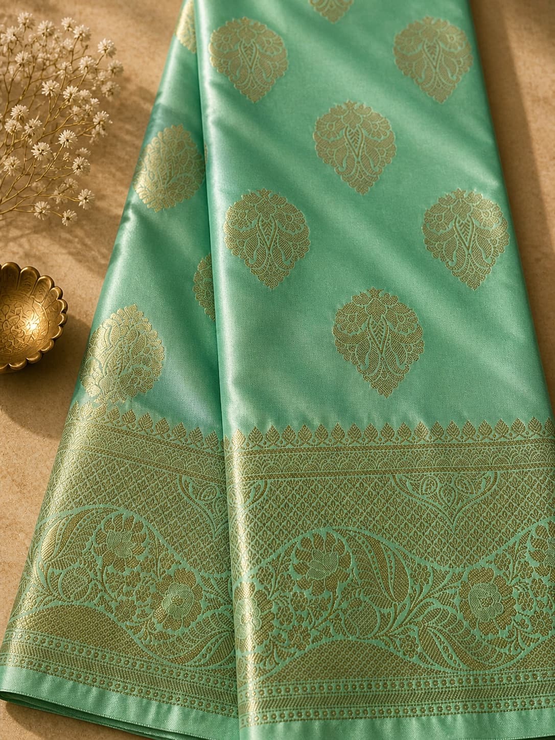 Semi Silk - Pastel Green saree