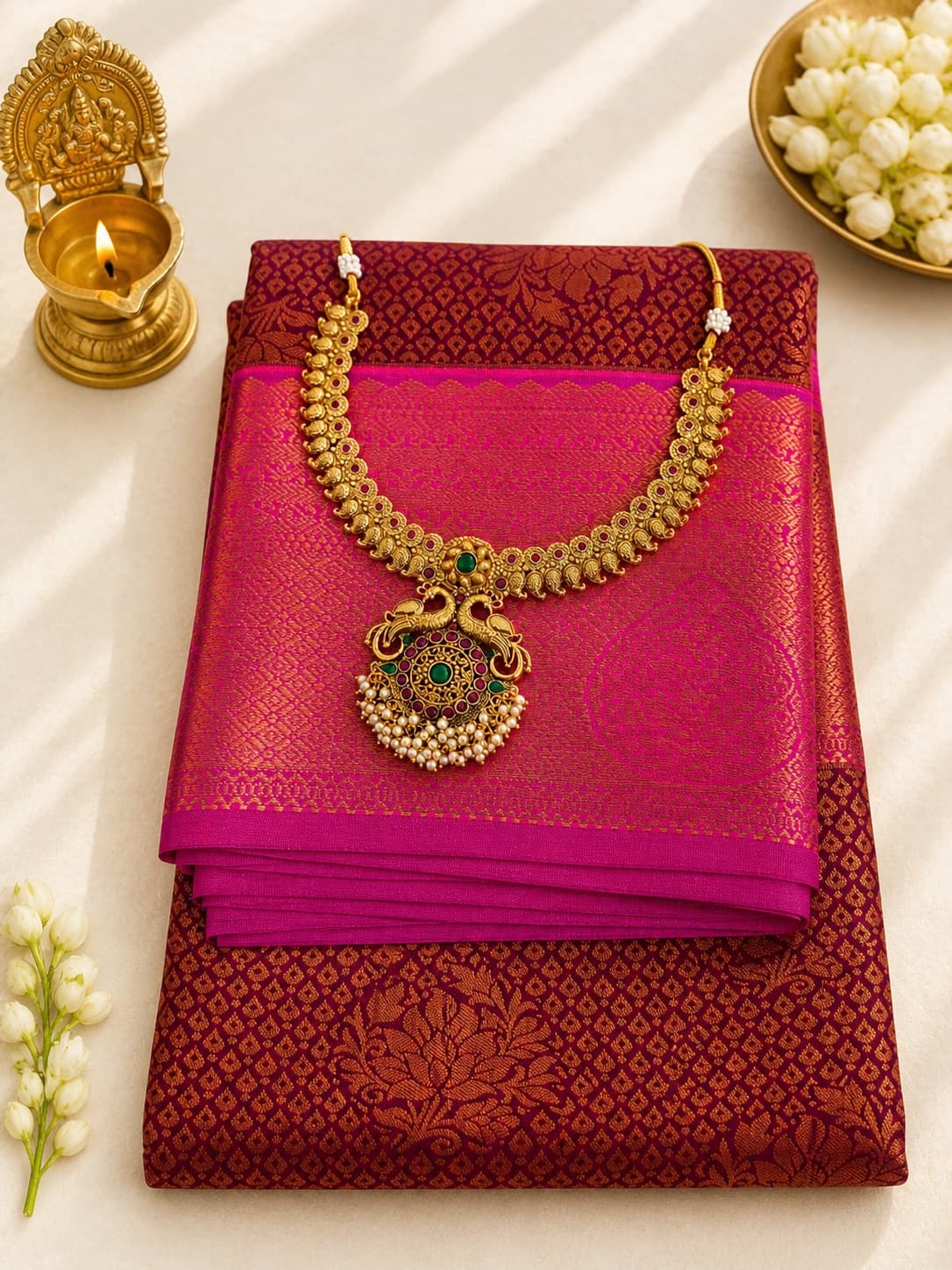 Kottanji Border Semi Silk - Maroon With Pink Border saree