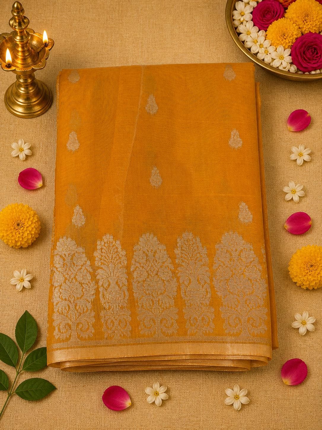 Amber Yellow Cotton Saree