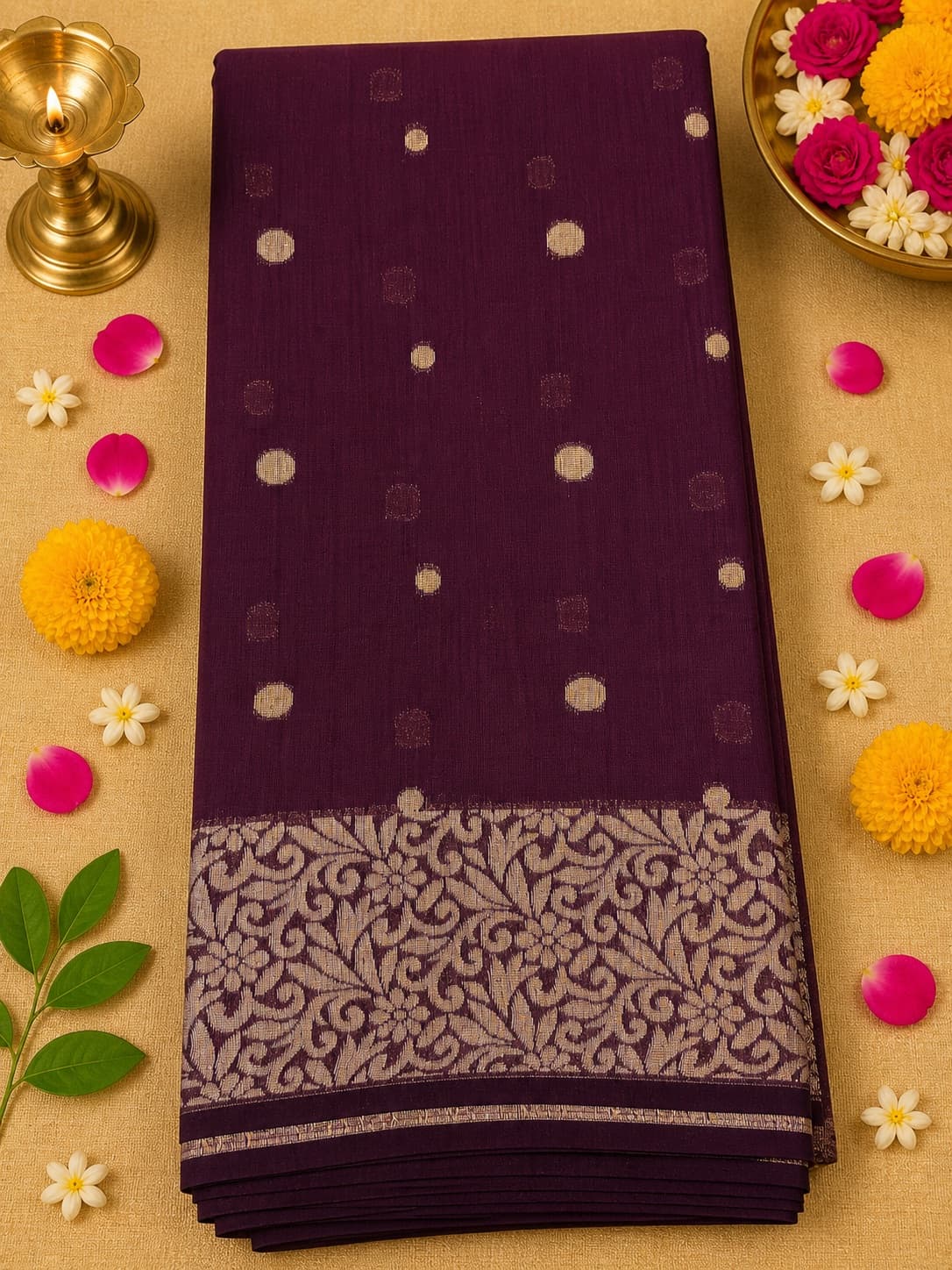 Purple CottonSaree With Zari Border