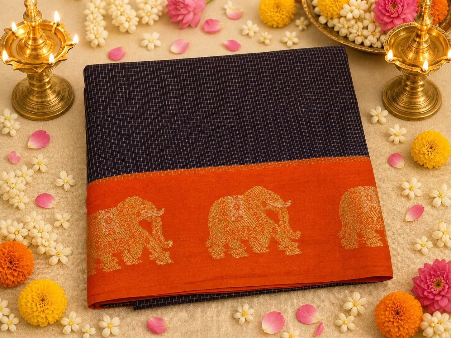 Elegance In Checks And Elephant Border Saree