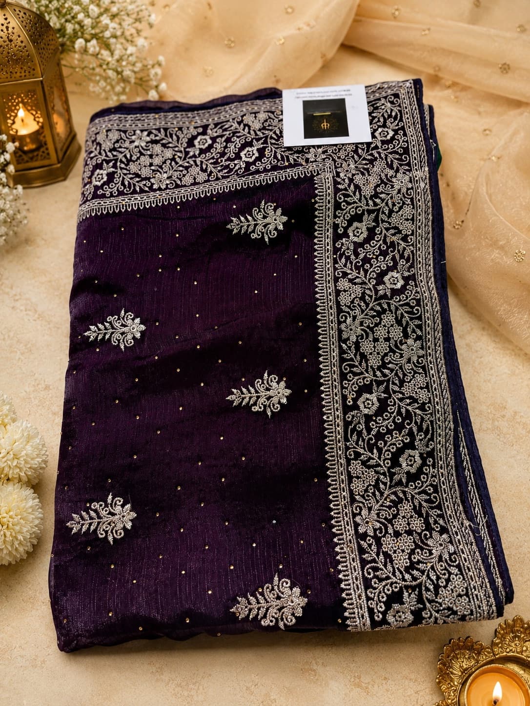 Chiffon Fancy Plum Purple Saree
