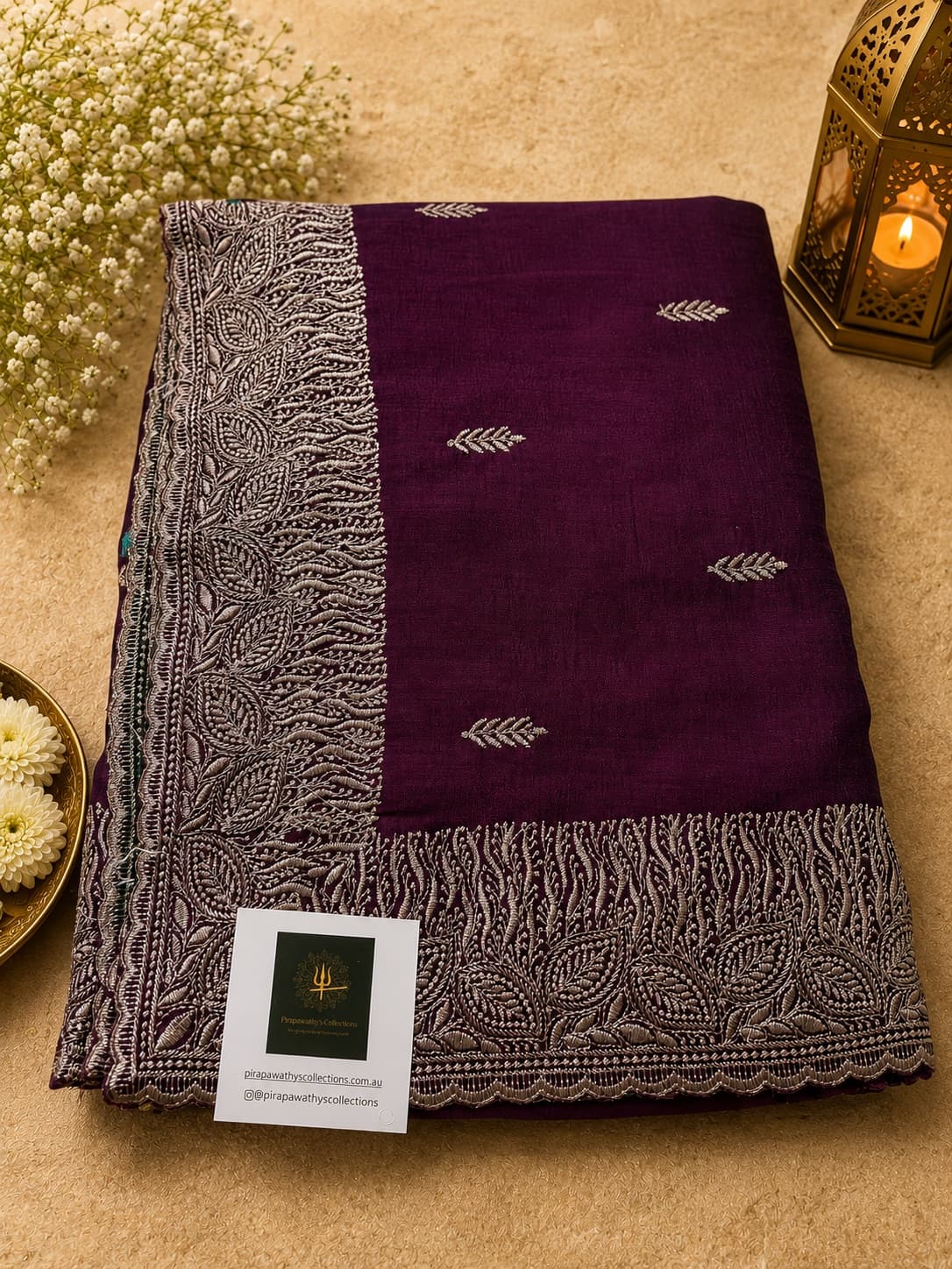 Synthetic Embroidery Fancy Purple Saree in Chiffon