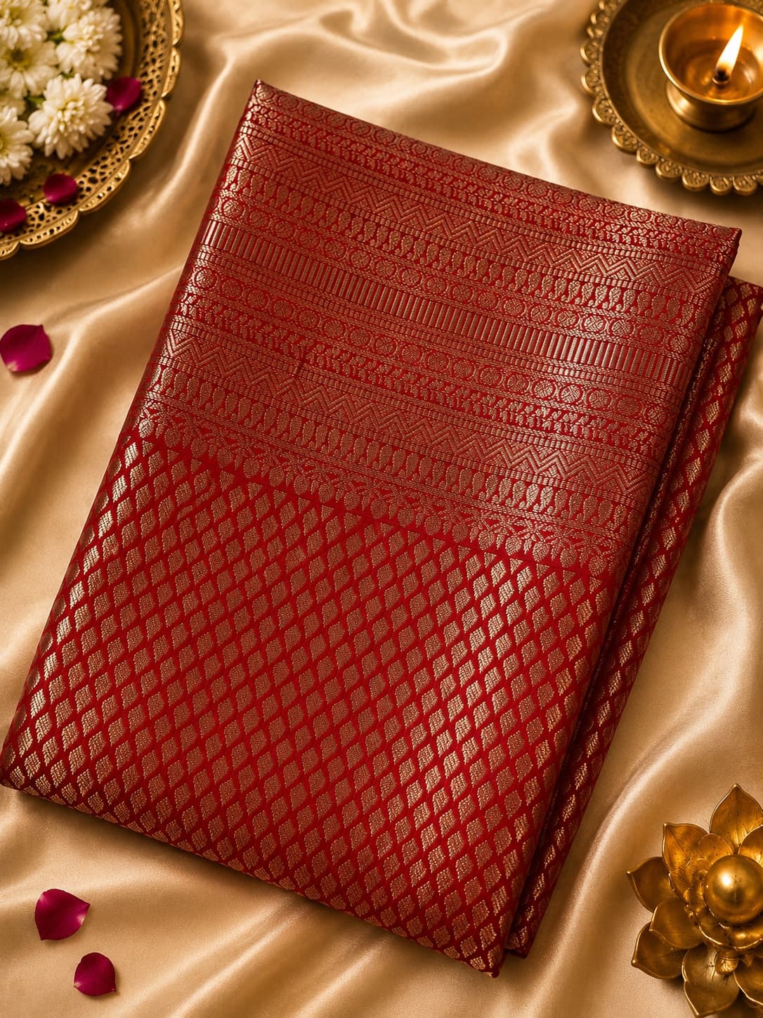 Red Kerala Blended Bridal Semi Silk Saree