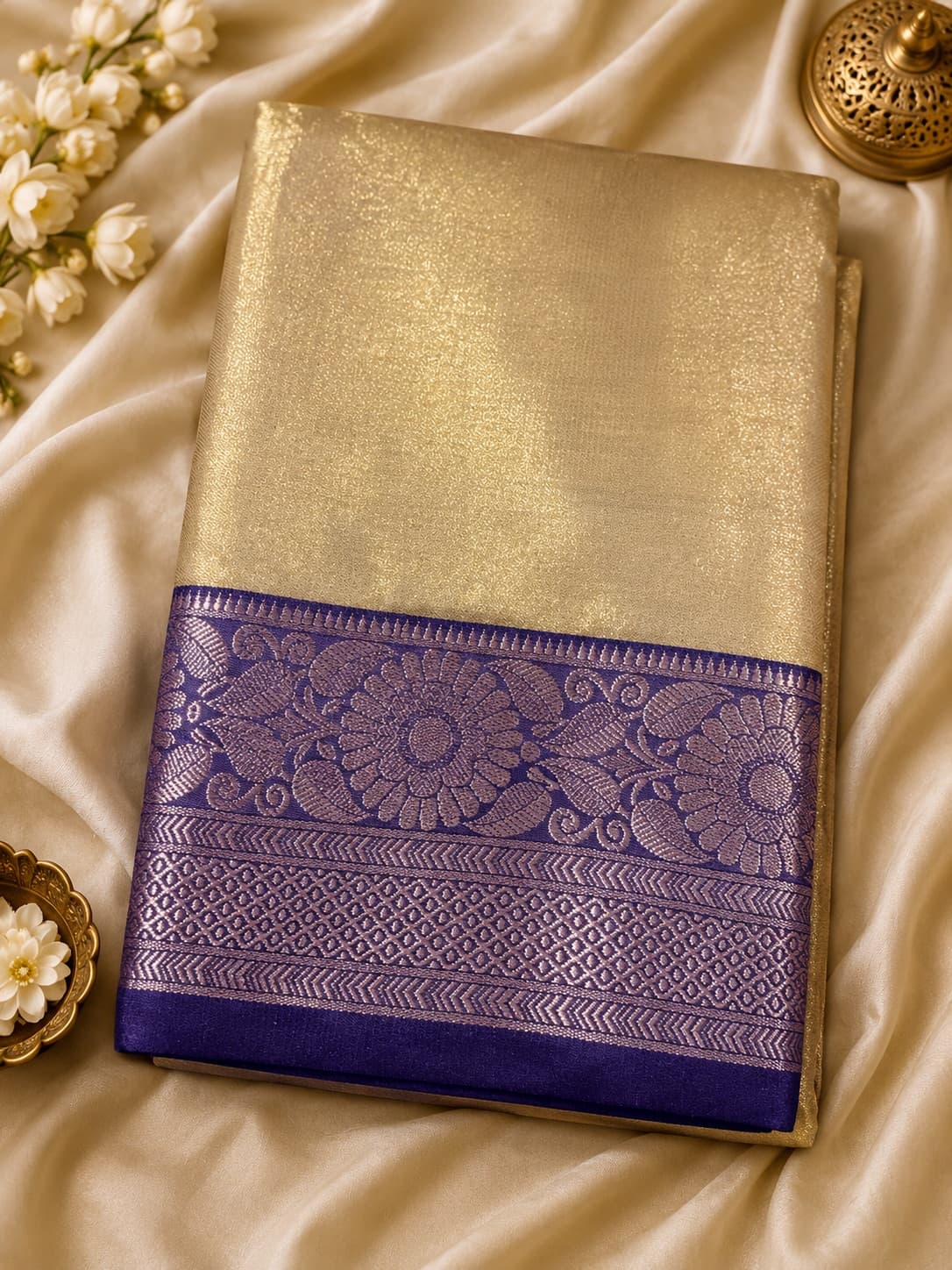 Tissue Semi Silk - Gold With Purple Border