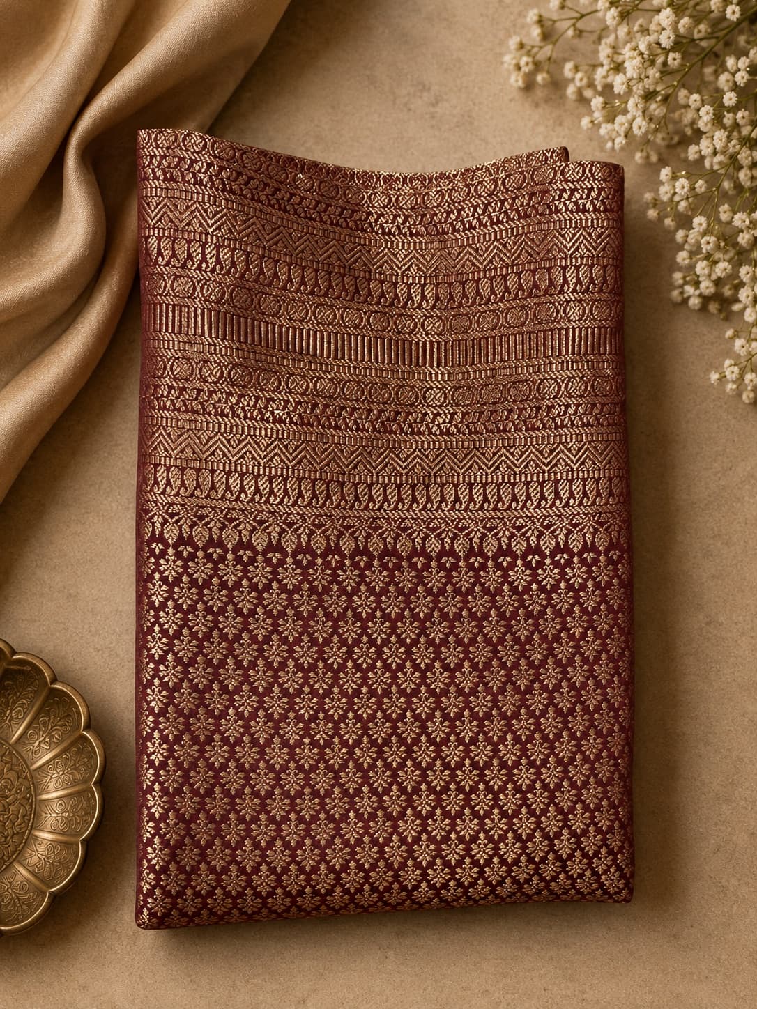 Semi Silk - Maroon Kerala Blended Bridal Silk