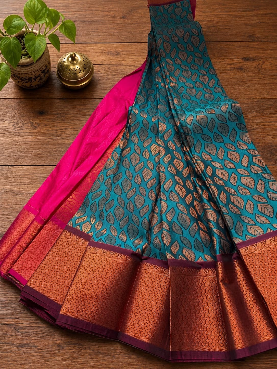 Samudrika Pattu - Blue With Purple Border