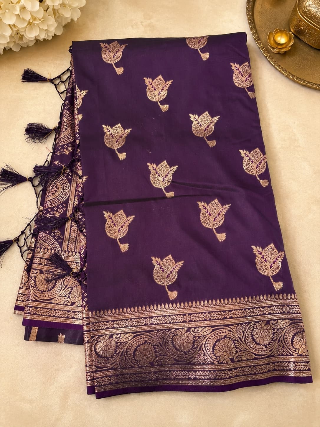 Banasari Crepe Silk Saree - Shaded Purple