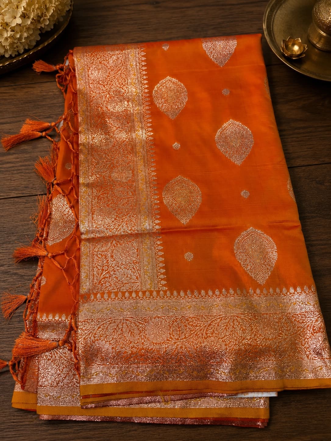 Banasari Crepe Semi Silk Saree - Orange