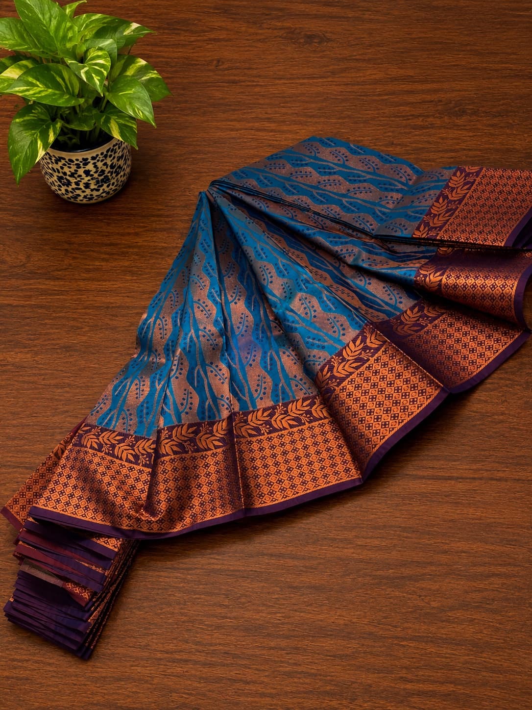 Samudrika Pattu - Blue With Purple Border