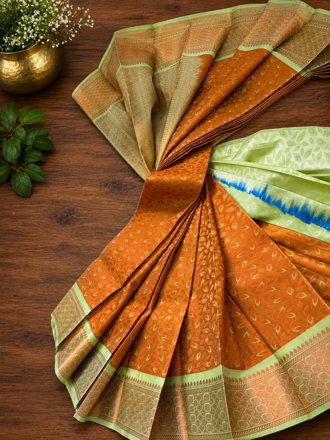 Samudrika Pattu - Mustard Color With Green Border