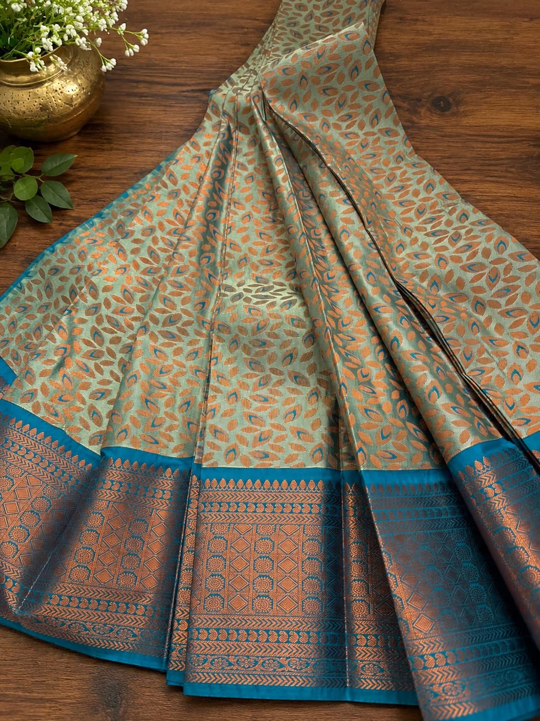 Samudrika Pattu - Light Blue With Royal Blue Border