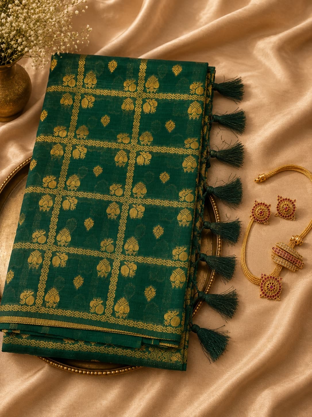 Purple Colour Raw Silk Saree With Golden Zari Checks
