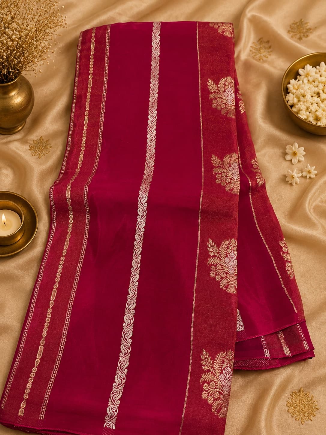 Rani Pink Dola Silk Saree With Contrasting Bottle Green Blouse