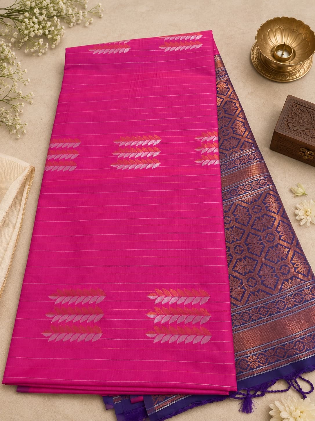 Pink With Purple Head Piece - Soft Silk