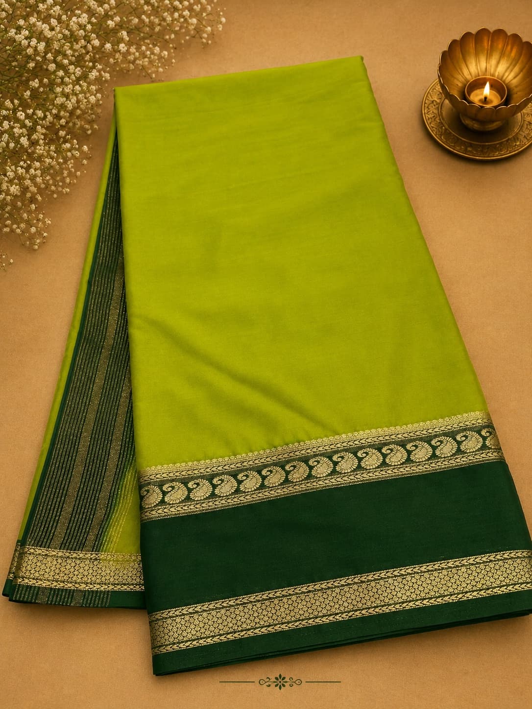 Mysore Crepe Saree - Parrot Green in Mysore Silk