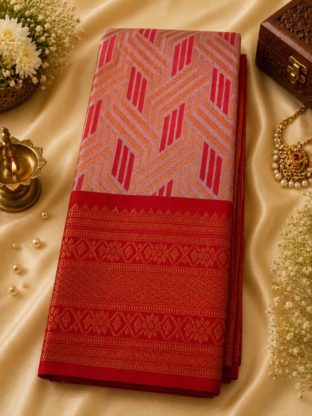 Samudrika Pattu - Pink With Red Border
