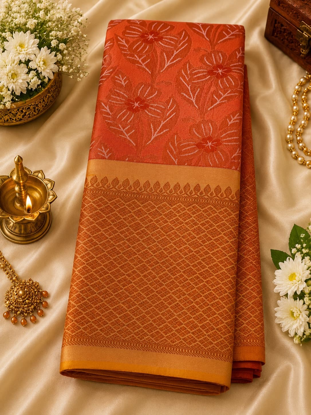 Samudrika Pattu - Orange With Mustard Border