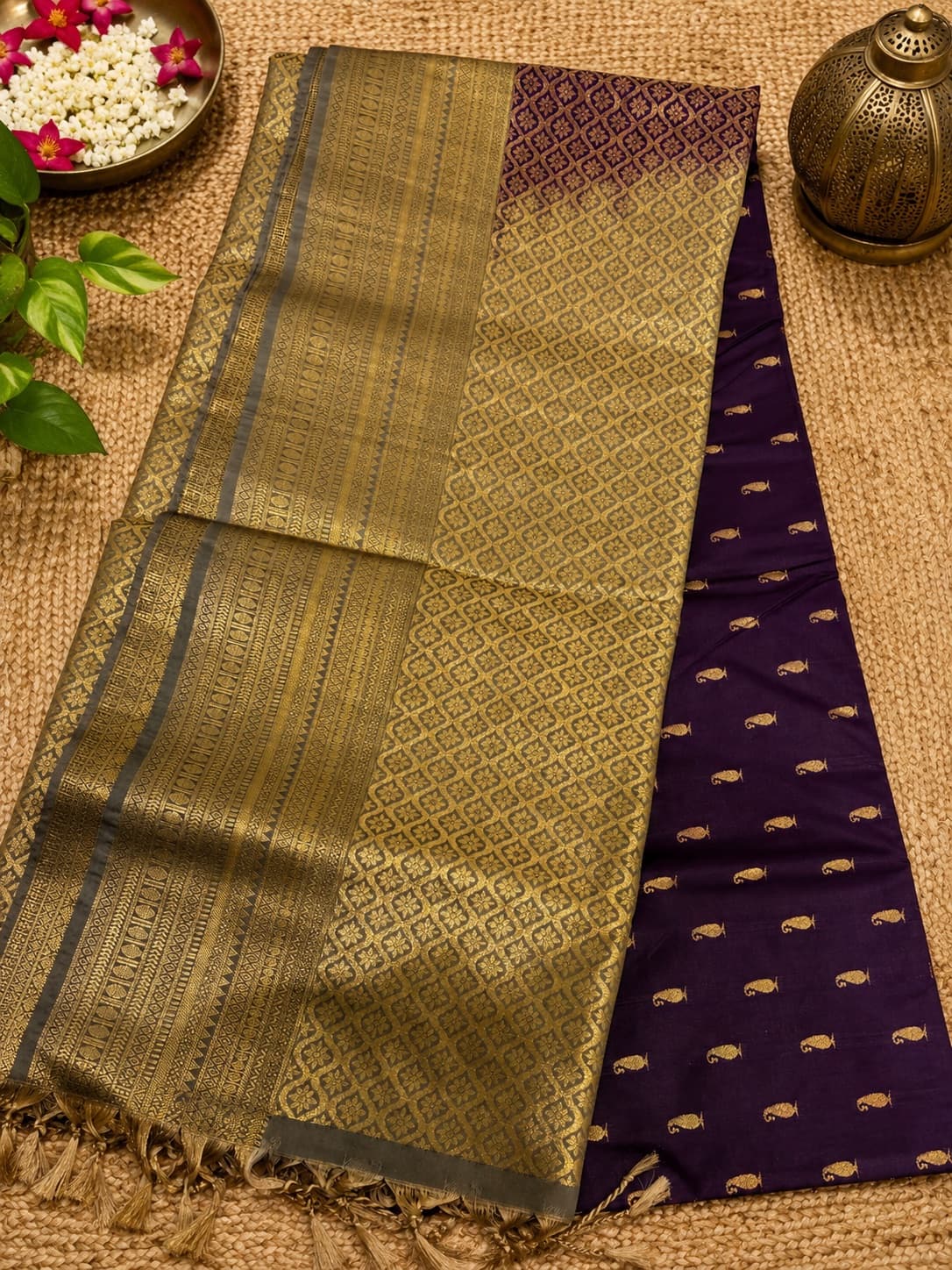 Purple Kanjivaram Silk Saree With Zari Motifs