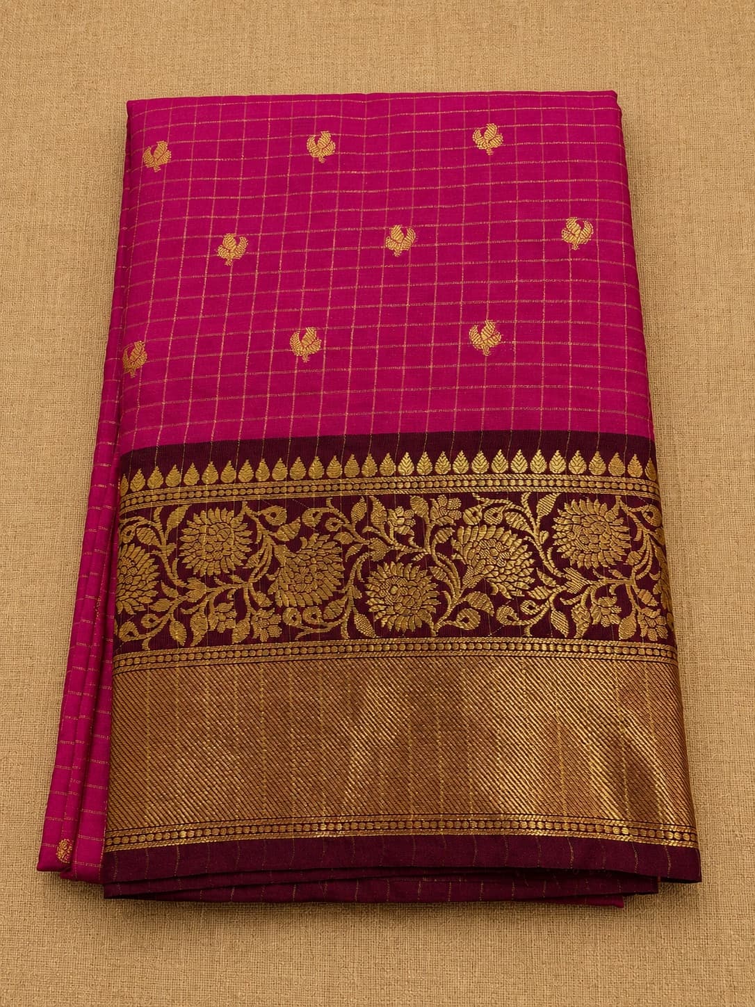 Pink And Maroon Kanchipuram Silk Saree