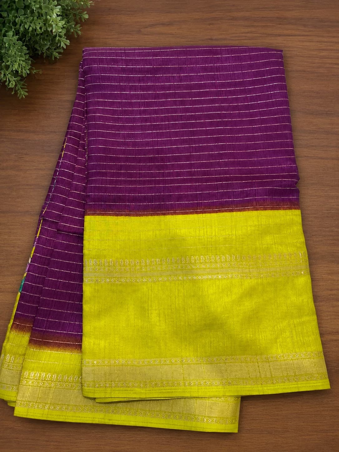 Purple Saree With Parrot Green