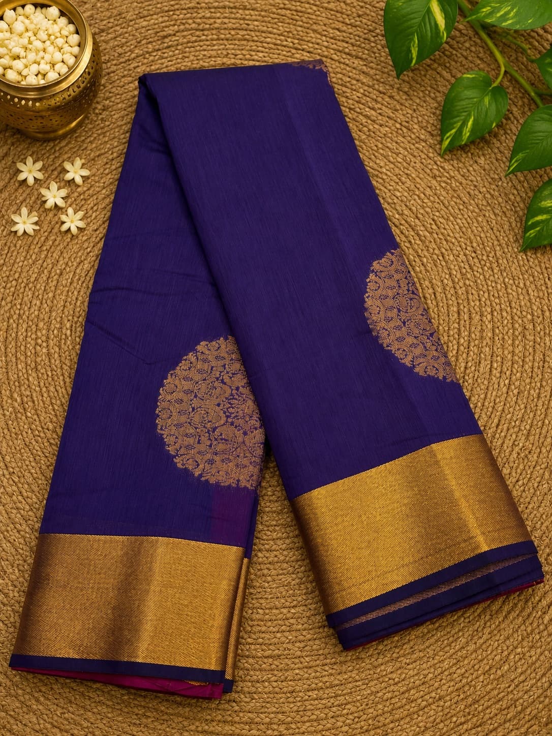 Purple And Gold Zari Work Saree