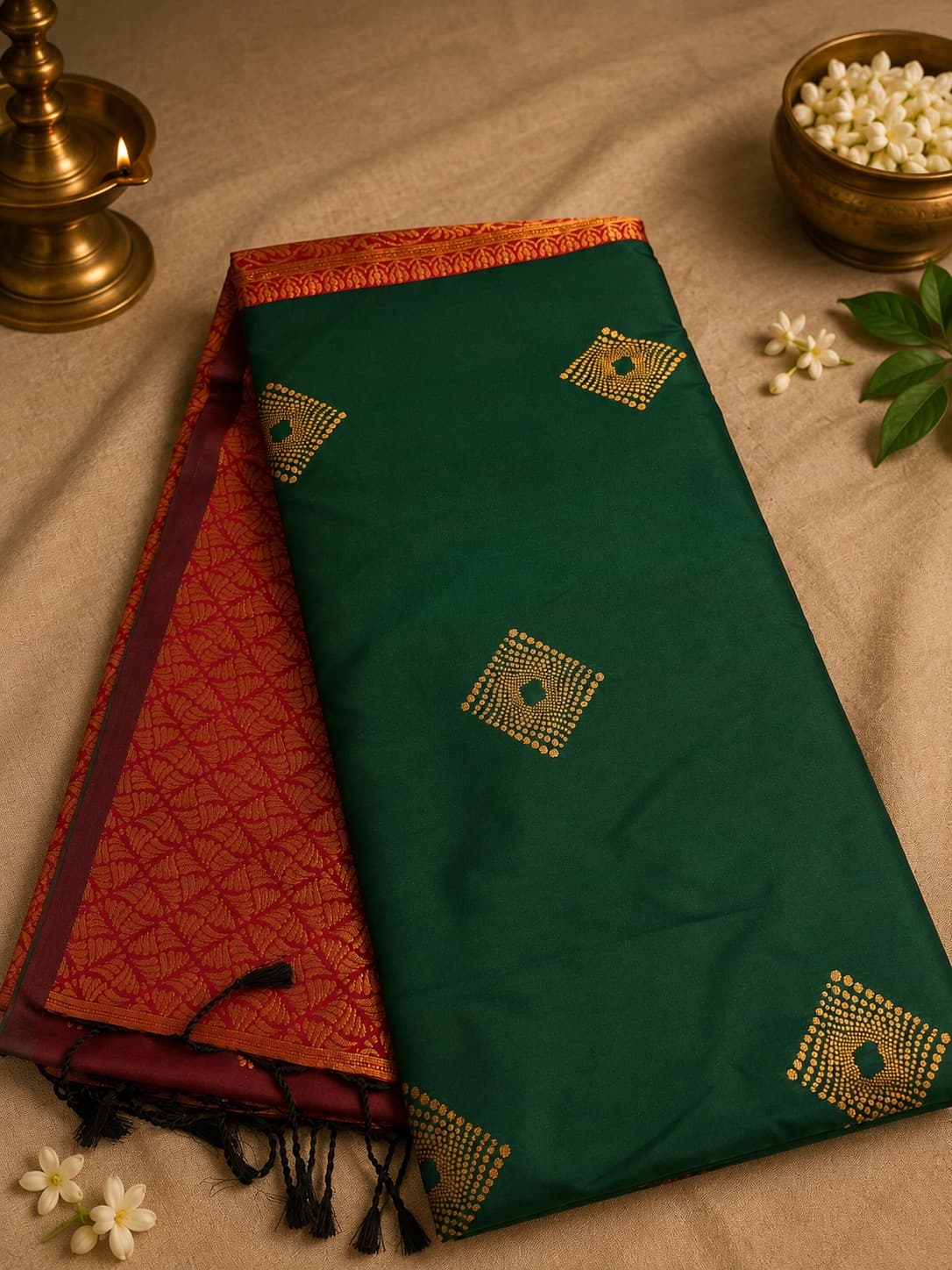 Bottle Green With Maroon Headpiece