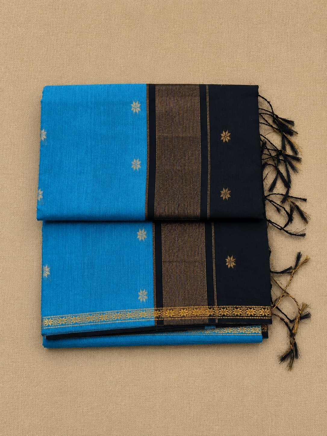 Blue And Black Cotton Silk Saree