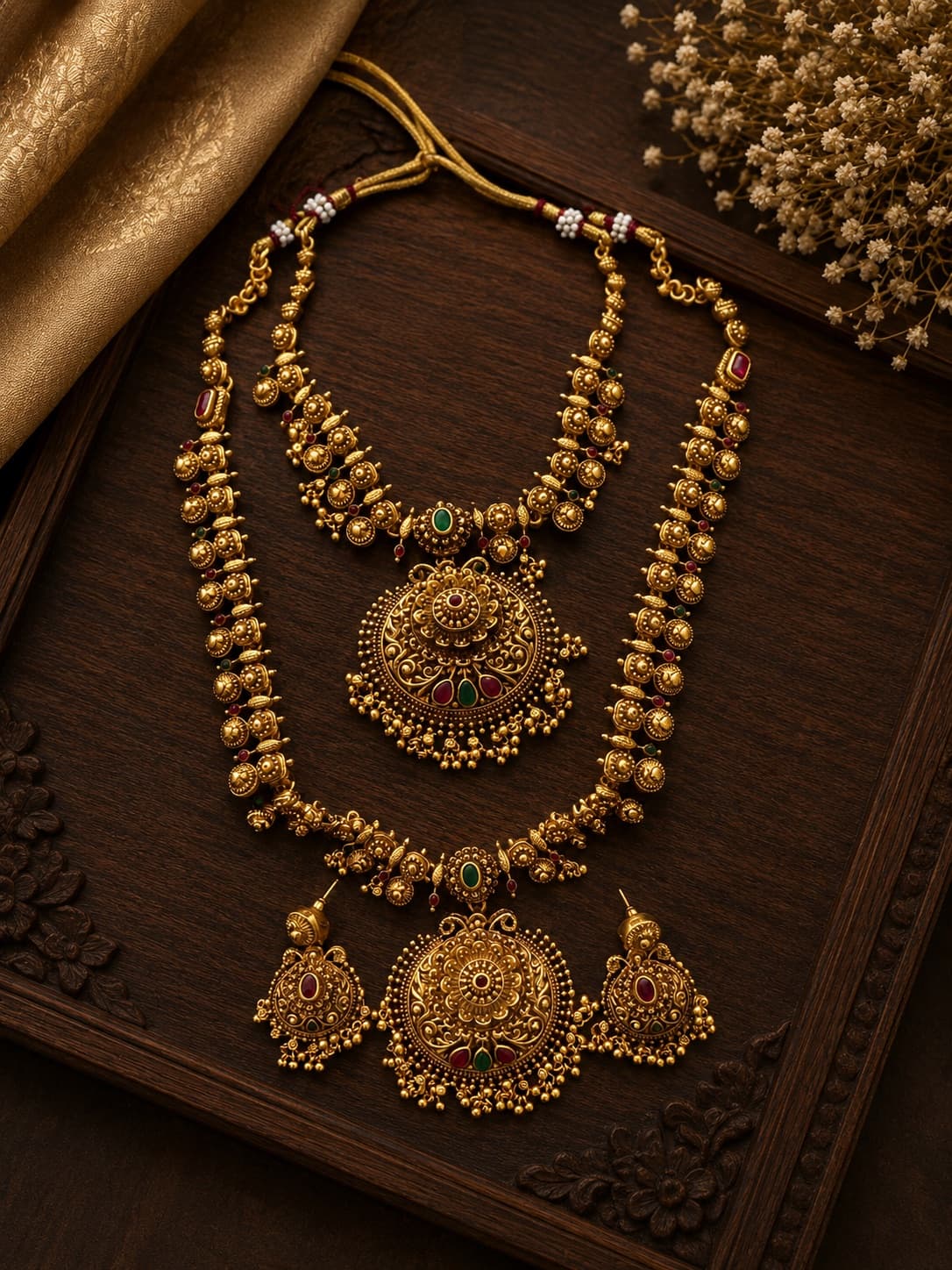 Matte Gold Traditional Jewellery Set in Fancy Jewellery