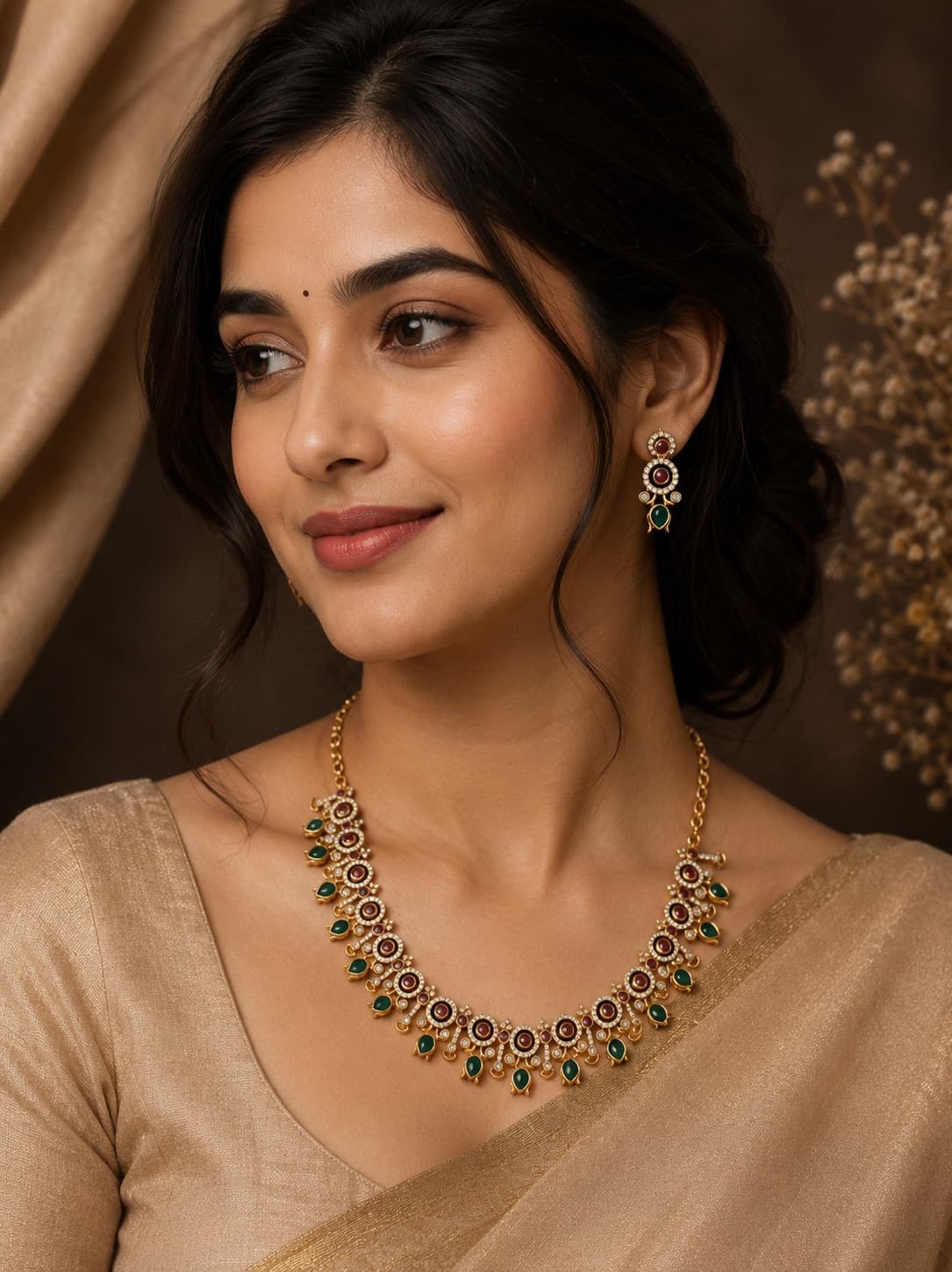 Green Leaf Necklace With Earrings jewellery in Fancy Jewellery