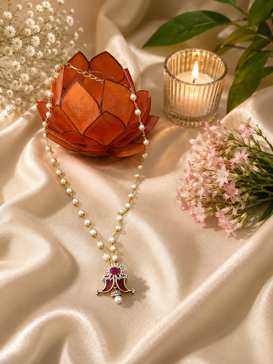 Pearl Chain With Pendant jewellery in Pink Pendant, Fancy Jewellery