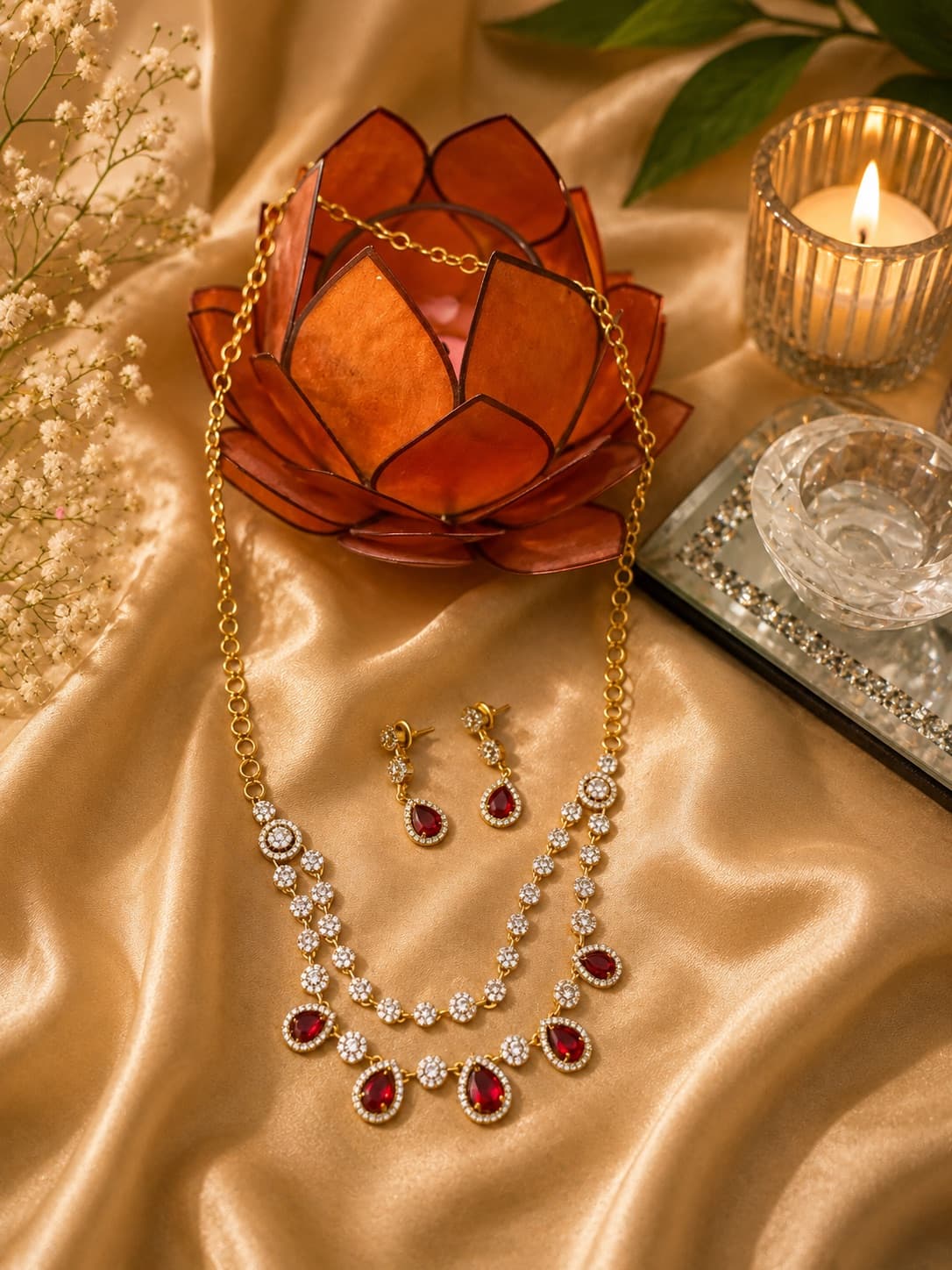 Double Attigai jewellery in Red And White Stone Work, Fancy Jewellery