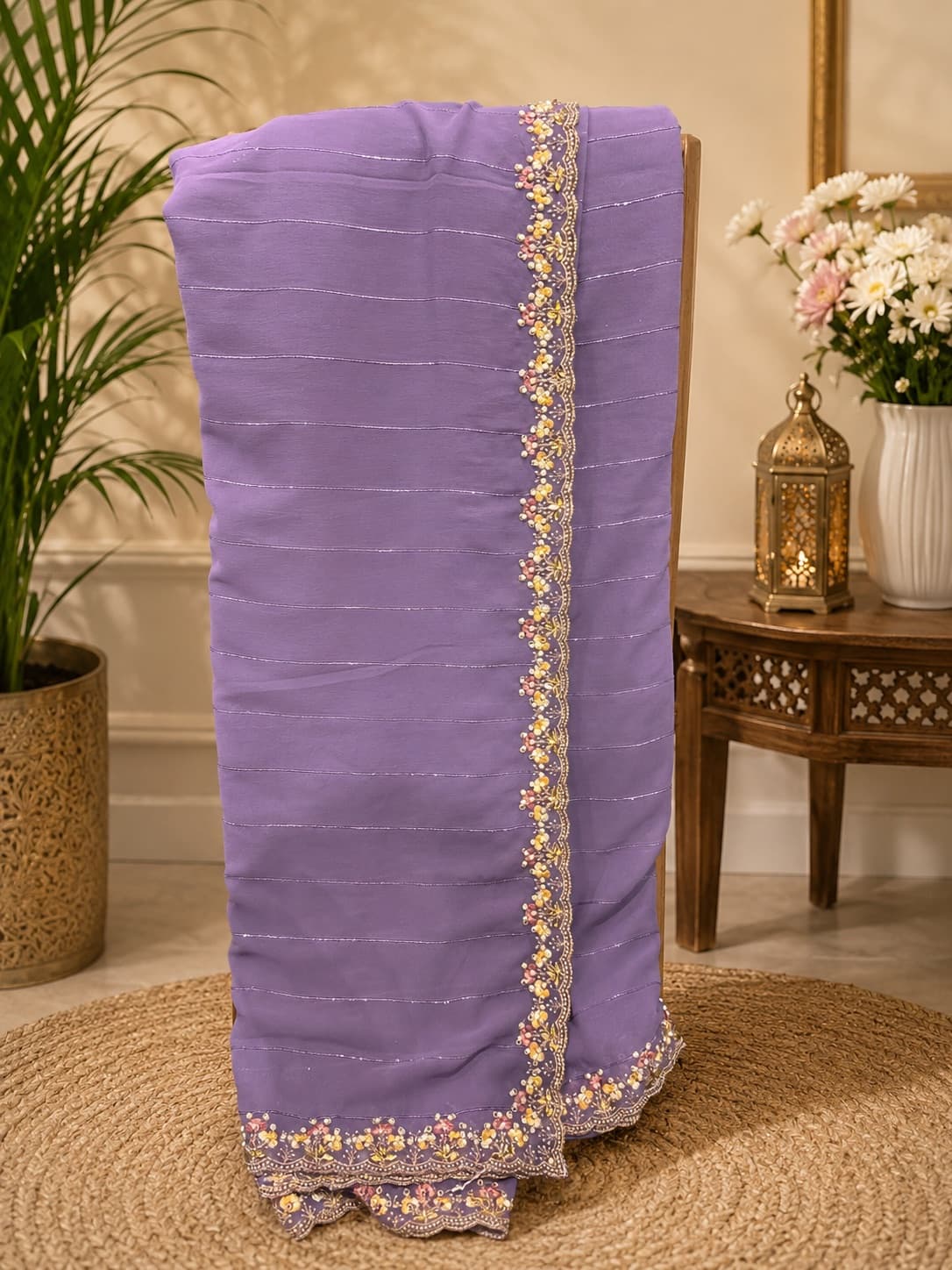 Lilac Chiffon Fancy Saree