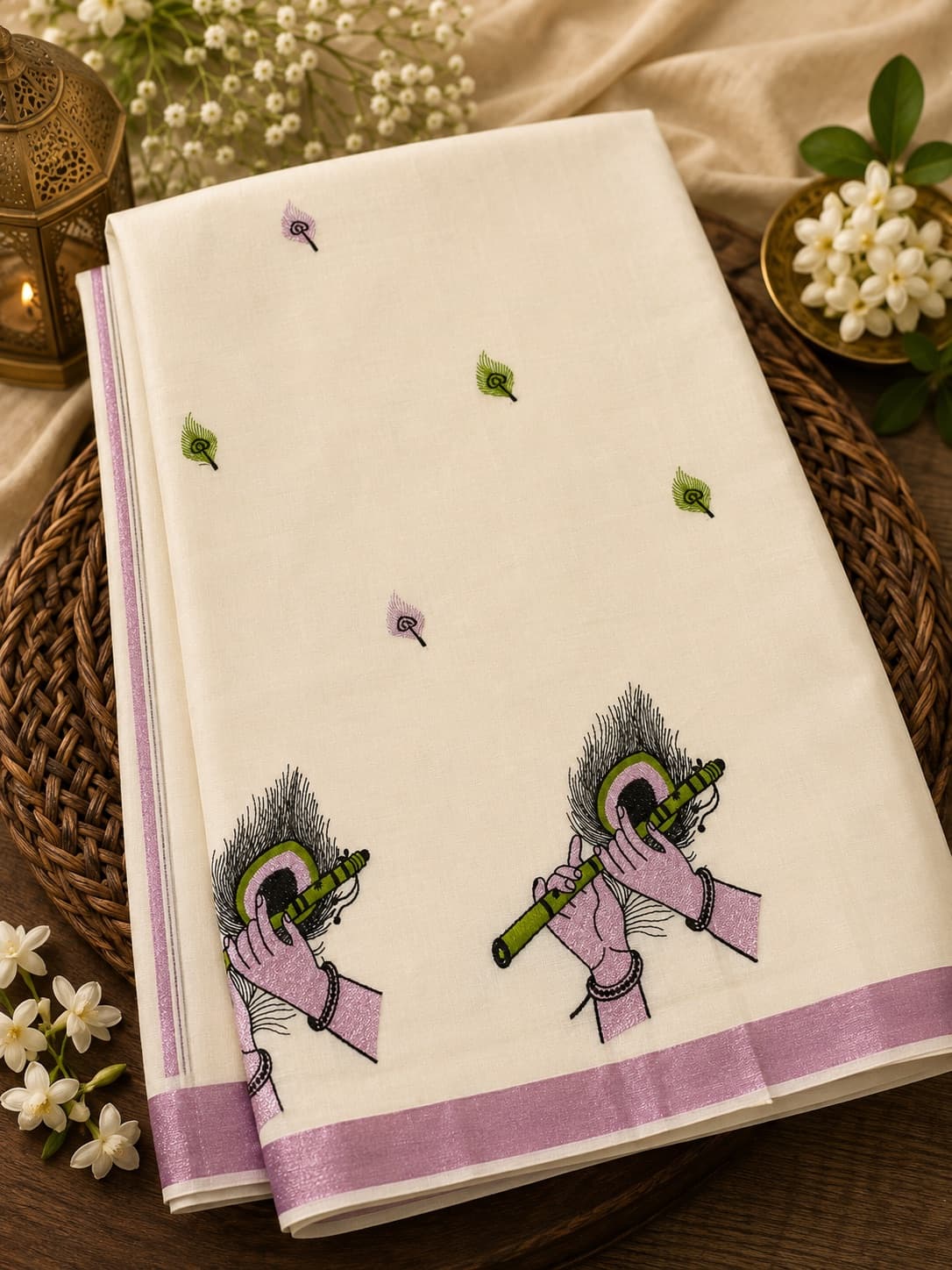 Classic Cream Kerala Cotton Saree