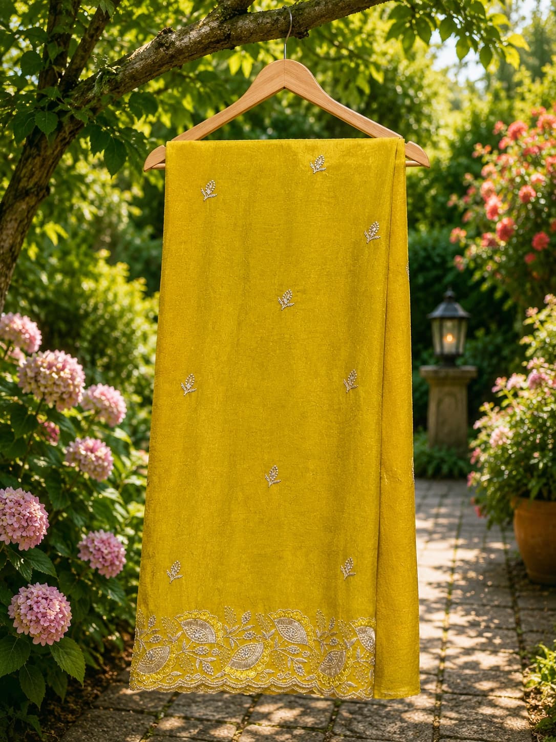 Yellow Embroidered Saree in Mustard Yellow With Wine Blouse, Fancy Party Wear Saree