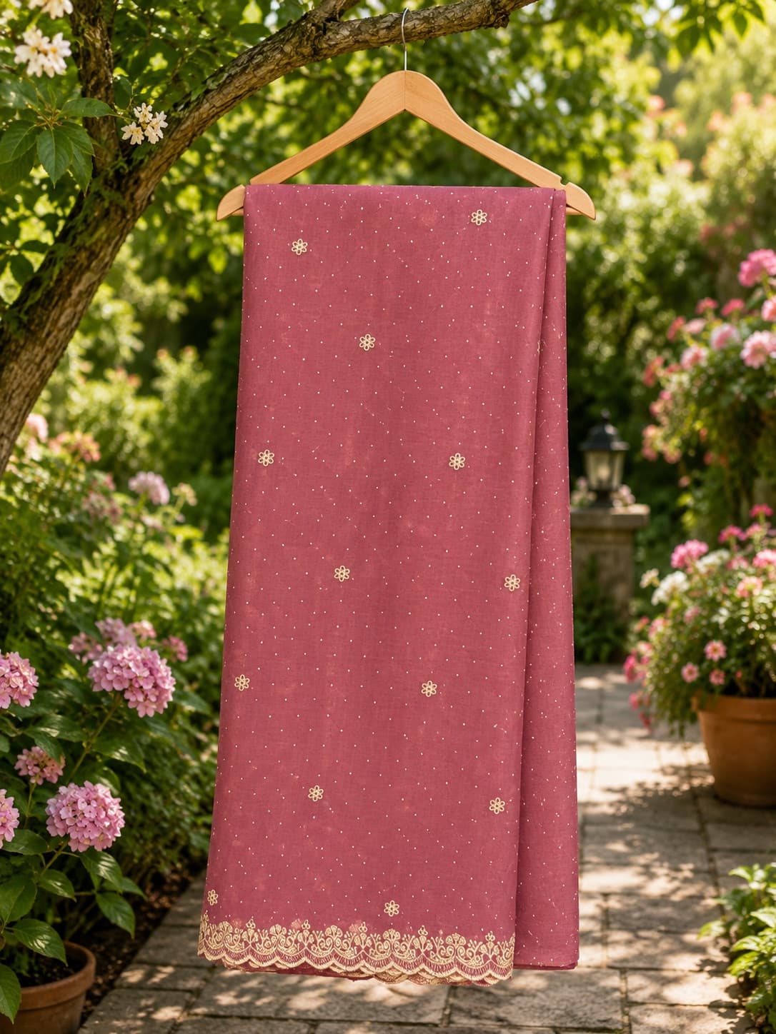 Pink Embroidered Saree in Pink Saree With Plum Blouse, Fancy Party Wear Saree
