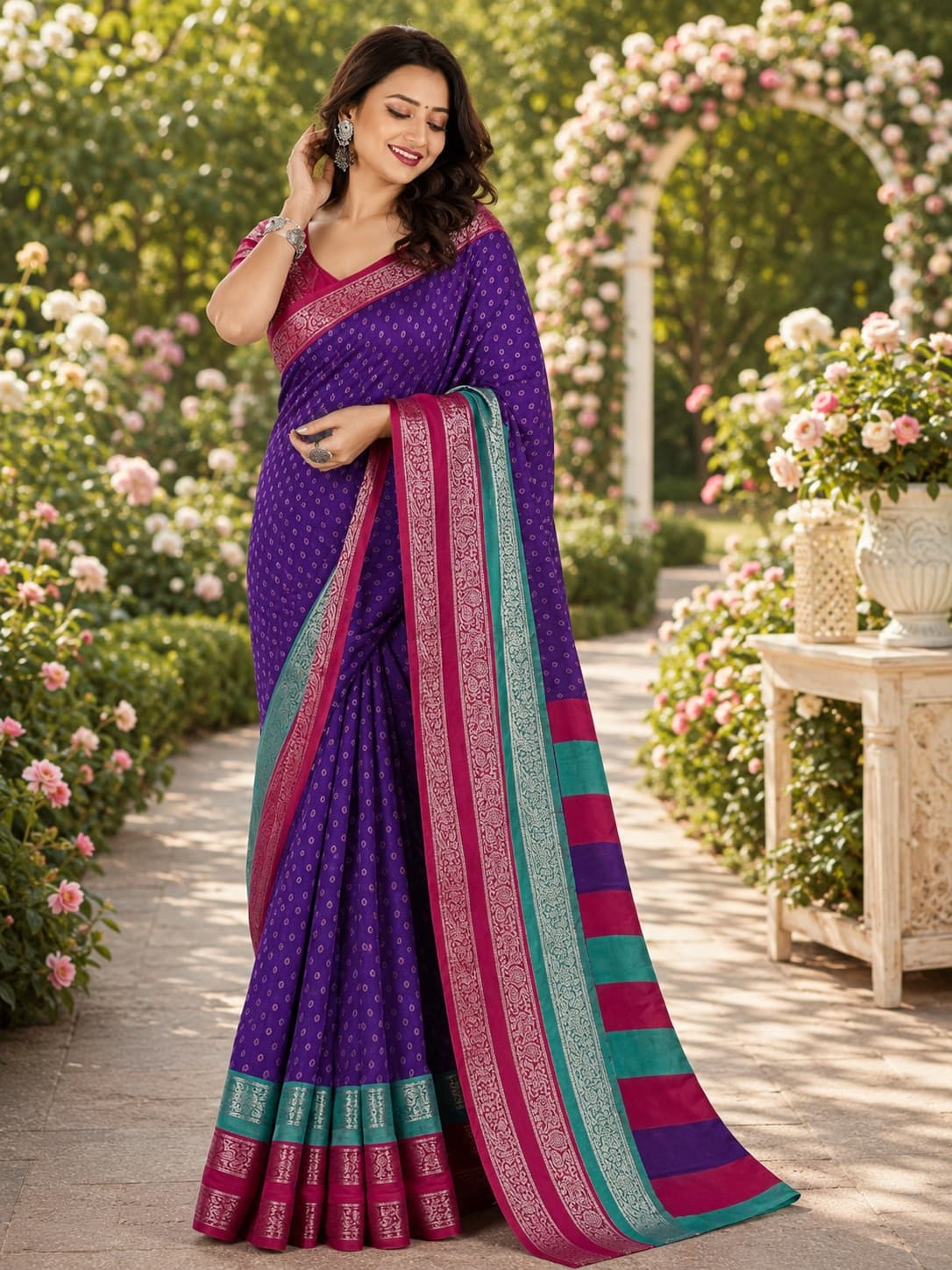 Purple Saree With Zari Border