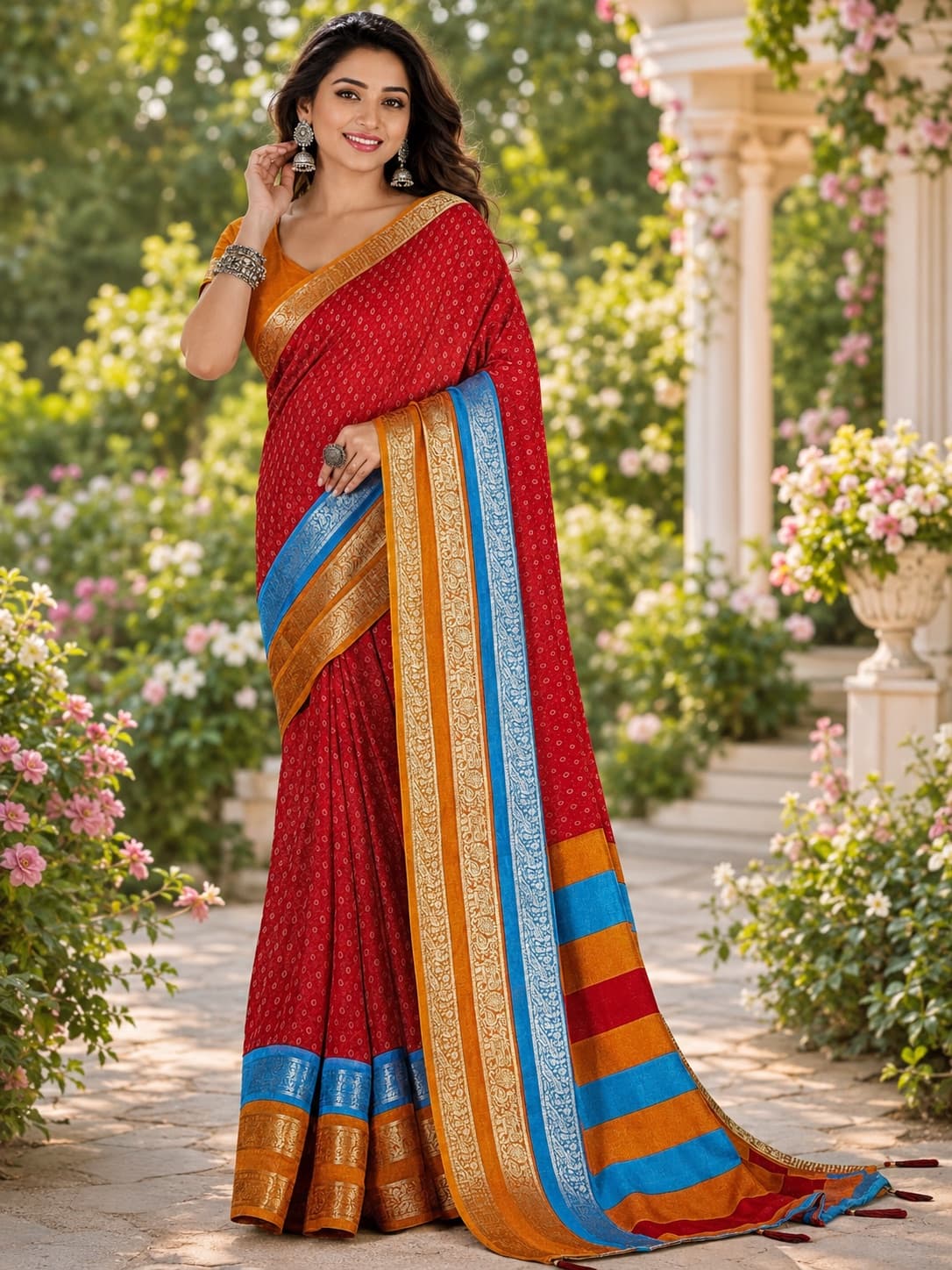 Red Saree With Zari Border