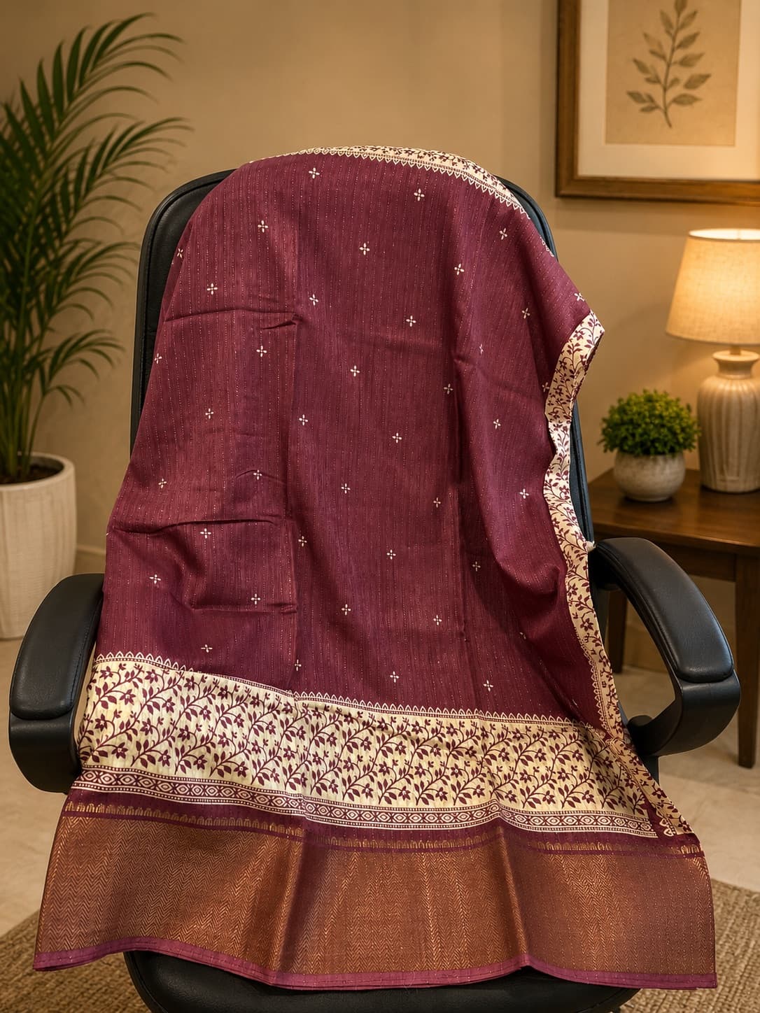 Dusty Rose Pink With Antique Gold Border saree in Blended Silk Saree