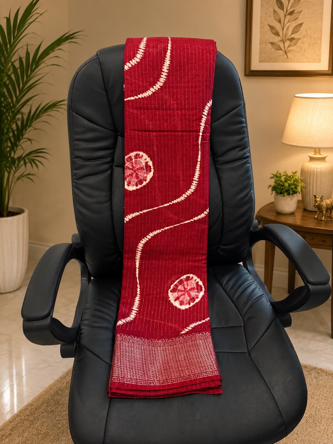 Maroon Bandhani Cotton Saree With Zari Border in Printed Maroon Saree, Blended Silk Saree