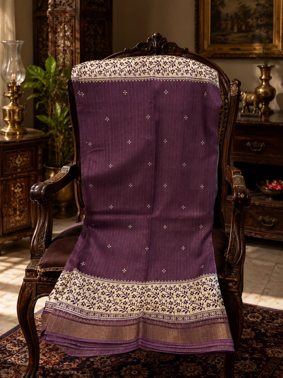Purple And Gold Traditional Saree in Purple Saree With Gold Zari Border, Blended Silk Saree