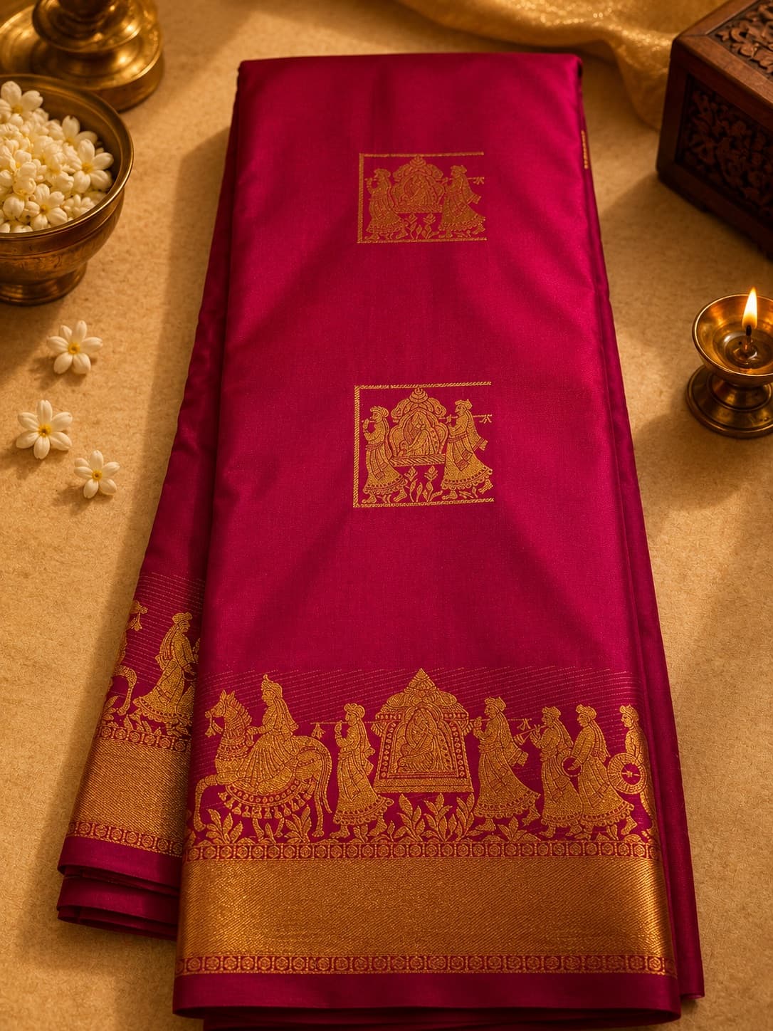 Rani Pink Traditional Zari Saree