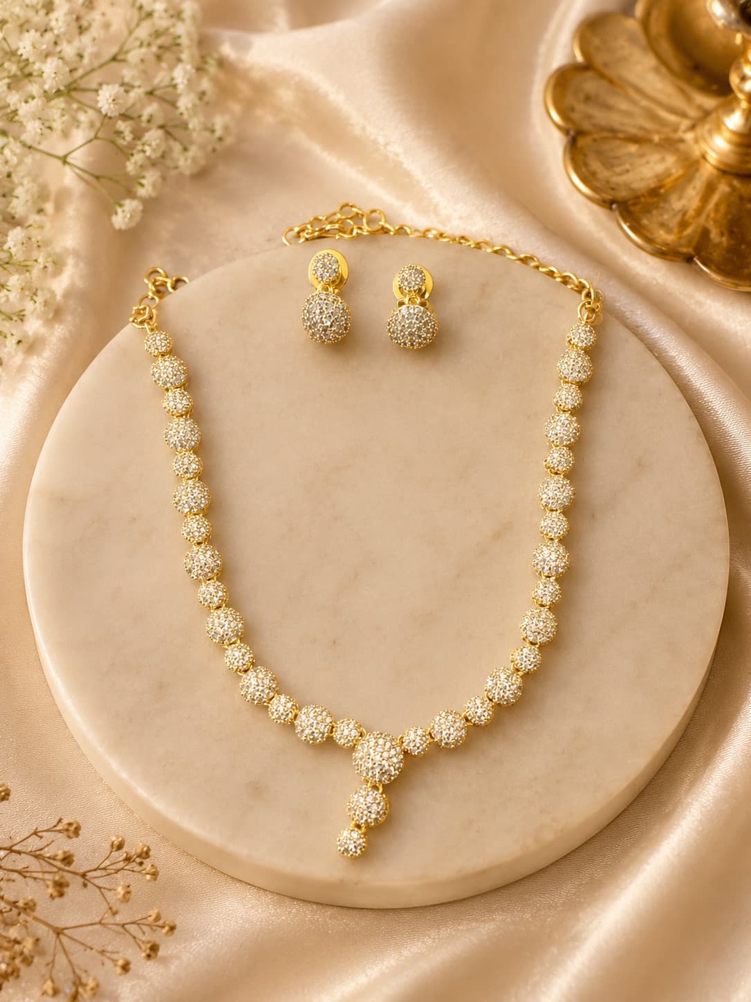 Gold Toned Cubic Zirconia Necklace Set