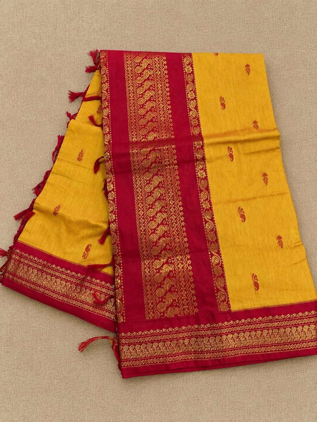 Yellow And Red Silk Saree