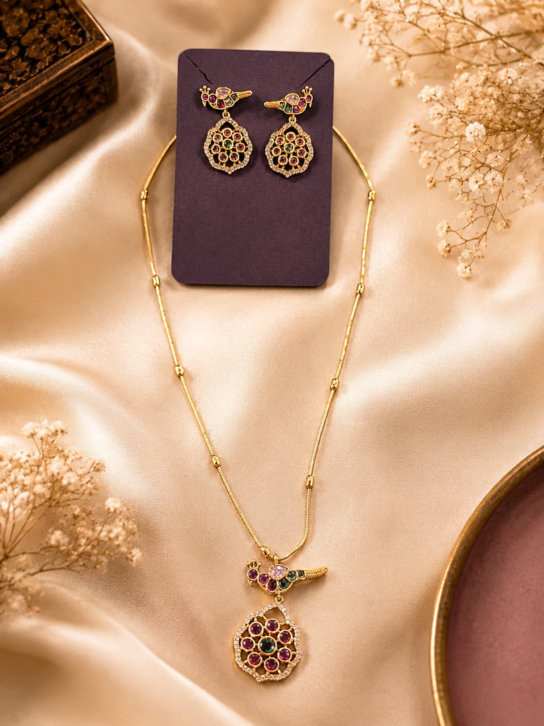 Peacock Design Gold Plated Necklace And Earrings Set