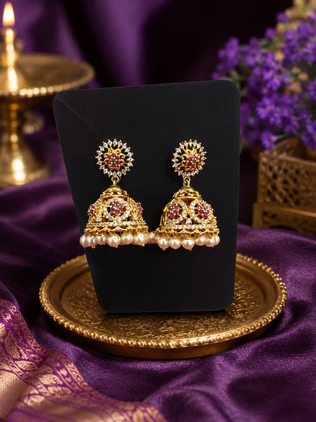 Kundan And Pearl Drop Jhumkas