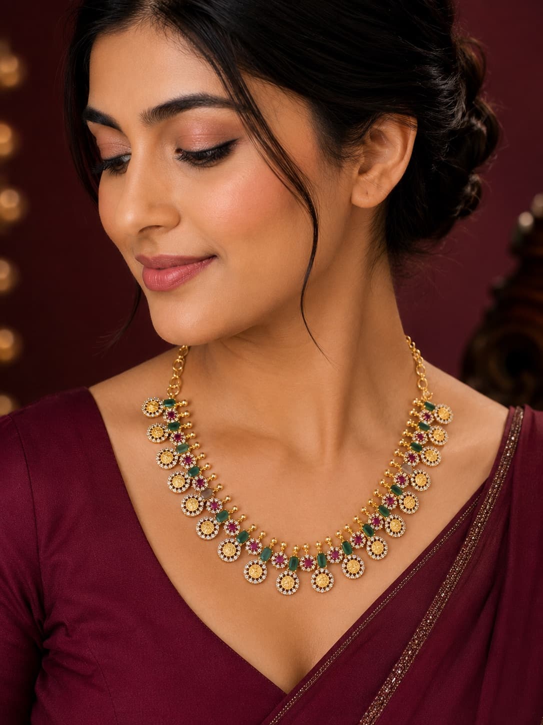 Green And Pink Stone Necklace Set