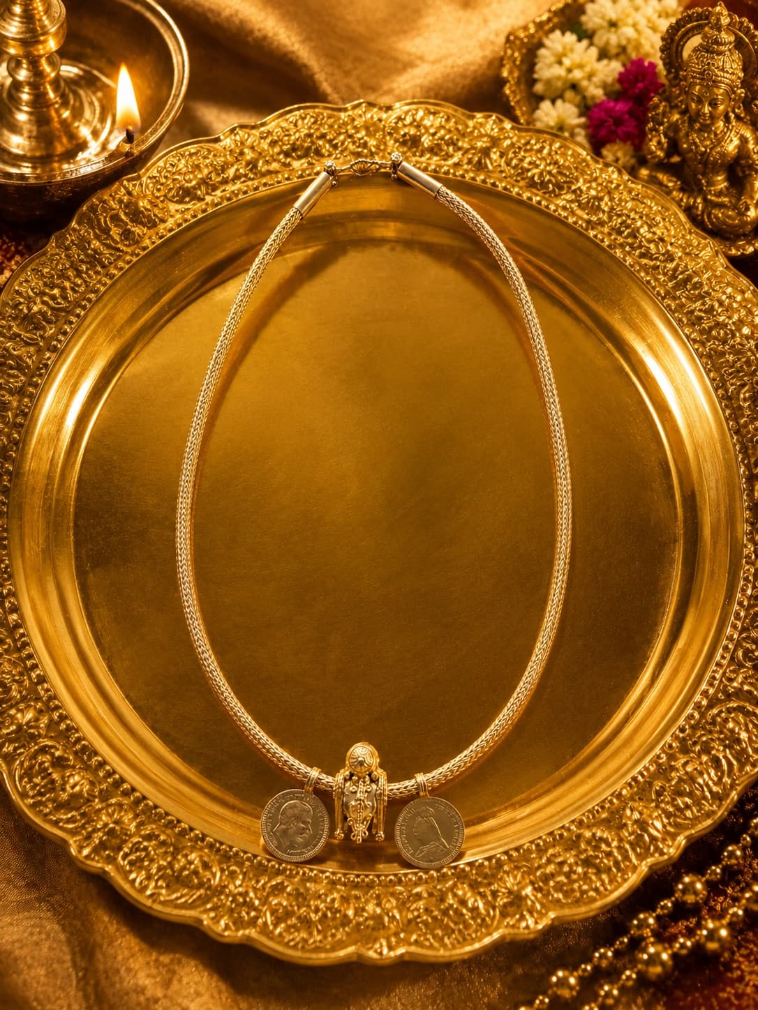 Traditional Gold Plated Srilankan Thali With Kodi jewellery in Gold / Null, Fancy Jewellery