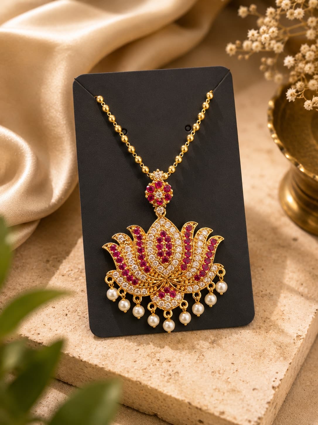 White And Maroon Stone Work Pathakam With Chain jewellery in Fancy Jewellery Pathakam With Chain